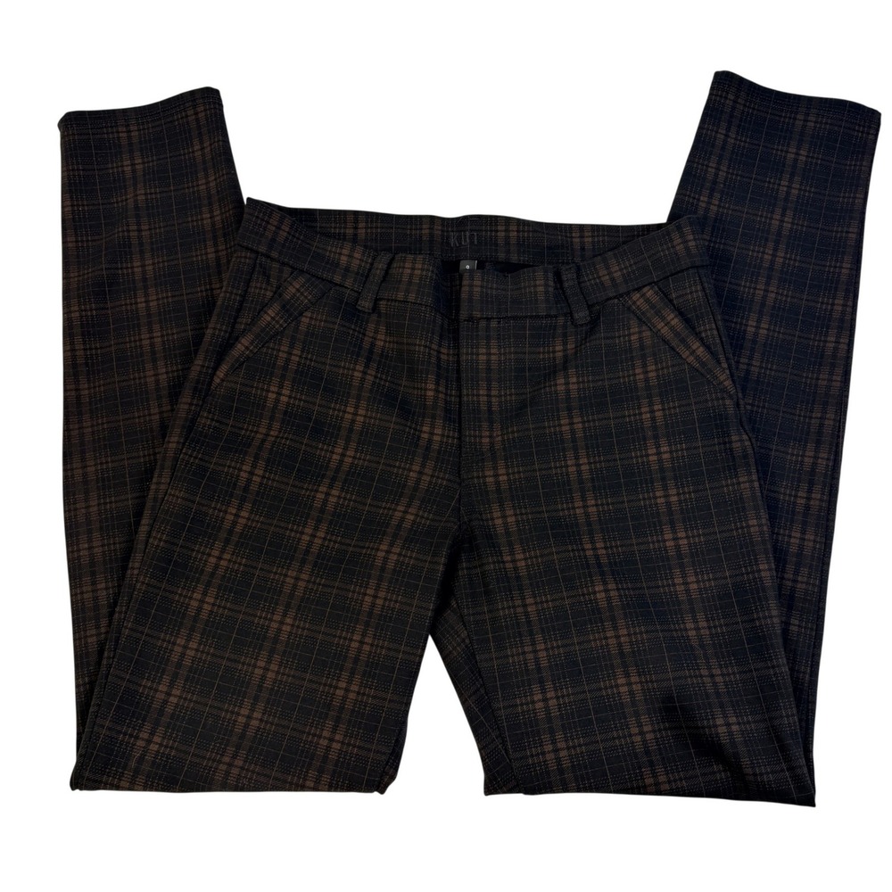 Kut from the Kloth Skinny Plaid Trousers Brown Black Womens Size 8